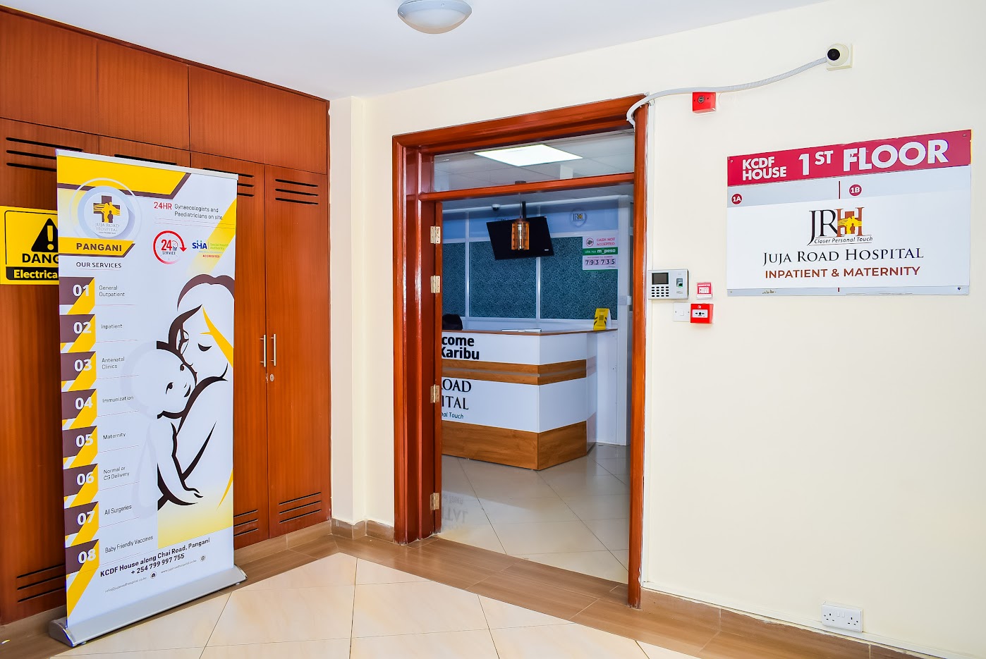 Juja Road Hospital entrance at KCDF House, Pangani